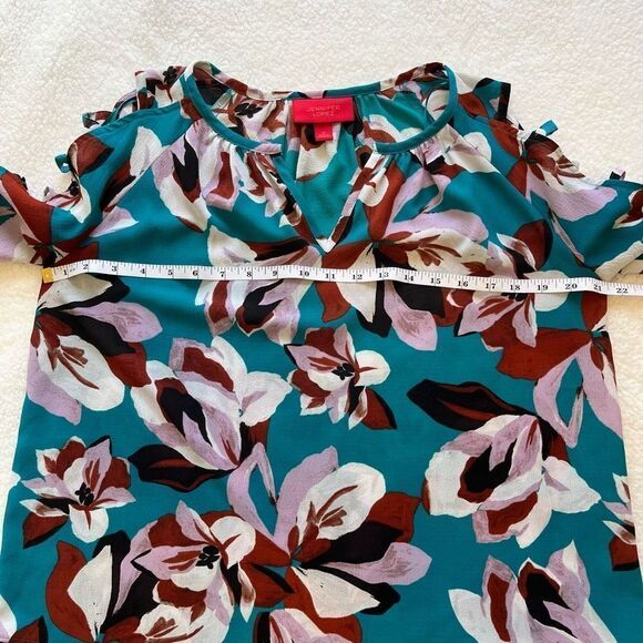 Jennifer Lopez Women's Turquoise Floral Bar Bell‎ Sleeve Peasant Top Sz M - Picture 8 of 9